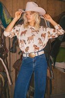 Show Me Your Mumu Clothing Bonfire SweaterStyle MF5-4074 HK18 in Wild Horses Knit;Horse Print Sweater; 