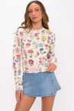 Show Me Your Mumu Clothing Cafe Cardigan Style MS6-6323 FF36 in French Floral Knit; White Floral Printed Short Spring Cardigan; 