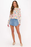Show Me Your Mumu Clothing Cafe Cardigan Style MS6-6323 FF36 in French Floral Knit; White Floral Printed Short Spring Cardigan; 