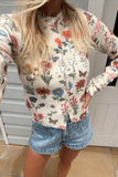 Show Me Your Mumu Clothing Cafe Cardigan Style MS6-6323 FF36 in French Floral Knit; White Floral Printed Short Spring Cardigan; 