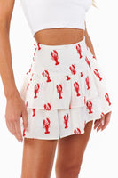 Show Me Your Mumu Clothing Ellie Skort Style MM5-6171 LE56 in Lobster Embroidery; Lobster Embroidered Mini Skirt; 