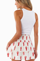 Show Me Your Mumu Clothing Ellie Skort Style MM5-6171 LE56 in Lobster Embroidery; Lobster Embroidered Mini Skirt; 