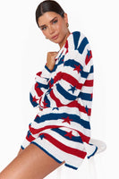 Show Me Your Mumu Go To Sweater Style MM4-4938 SS69 in Star Spangled Stripe Knit; 