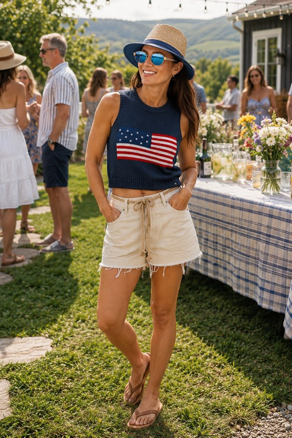 Milo Tank -Navy Flag Knit