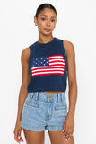 Show Me Your Mumu Milo Tank Style MM6-6065 NF03 in Navy Flag Knit. Women's 100% Cotton Navy Blue american flag knit tank top.  Bfree American Summer