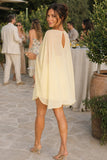 Show Me Your Mumu Olsen Mini Dress Style MM6-6681 PY24 in Pale Yellow Chiffon. Polyester chiffon kaftan style removable slip feminine summer mini dress. Summer Cocktail Dress. Polished swim cover-up