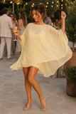 Show Me Your Mumu Olsen Mini Dress Style MM6-6681 PY24 in Pale Yellow Chiffon. Polyester chiffon kaftan style removable slip feminine summer mini dress. Summer Cocktail Dress. Polished swim cover-up