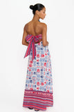 Show me You Mumu Clothing Day Out Maxi Dress Style MM6-6466 SB75 in Sarine Border. Cotton strapless tie back sardine theme printed spring summer vacay maxi dress