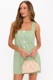Show me Your Mumu Clothing Everly Mini Dress Style MS6-6556 GG99 in Field Green Gingham. Spring Summer Tank Strap button front green gingham 100% Cotton mini dress.