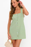 Show me Your Mumu Clothing Everly Mini Dress Style MS6-6556 GG99 in Field Green Gingham. Spring Summer Tank Strap button front green gingham 100% Cotton mini dress.