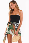 Show me Your Mumu Iva Bow Skort Style MM5-6183 PA62 in Carribbean Palms Luxe Satin;Tropical Print Skort; 