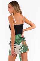 Show me Your Mumu Iva Bow Skort Style MM5-6183 PA62 in Carribbean Palms Luxe Satin;Tropical Print Skort; 