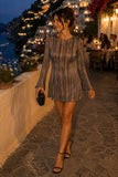 Show Me Your Mumu Drifter Dress Style MM6-6588 RB58 in Sundown Stripe. Drifter striped shift mini dress shown in motion during an evening walk along the Amalfi Coast