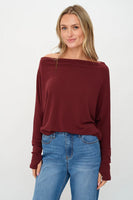 Six Fifty Clothing Anywhere Top Style SF0396 in Burgundy;Off the should top;one shoulder top; 