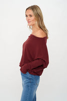 Six Fifty Clothing Anywhere Top Style SF0396 in Burgundy;Off the should top;one shoulder top; 