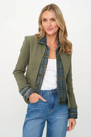 Six Fifty Clothing Clarissa Blazer Style SF101 in Olive;Mixed Media Denim Blazer Jacket; Mixed Media Blazer