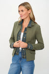 Six Fifty Clothing Clarissa Blazer Style SF101 in Olive;Mixed Media Denim Blazer Jacket; Mixed Media Blazer
