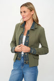 Six Fifty Clothing Clarissa Blazer Style SF101 in Olive;Mixed Media Denim Blazer Jacket; Mixed Media Blazer
