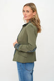 Six Fifty Clothing Clarissa Blazer Style SF101 in Olive;Mixed Media Denim Blazer Jacket; Mixed Media Blazer