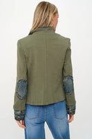 Six Fifty Clothing Clarissa Blazer Style SF101 in Olive;Mixed Media Denim Blazer Jacket; Mixed Media Blazer
