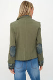Six Fifty Clothing Clarissa Blazer Style SF101 in Olive;Mixed Media Denim Blazer Jacket; Mixed Media Blazer