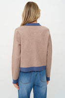 Six Fifty Clothing Fallon Cardigan Style SF1455 in Latte;Contrast Trim Fall Cardigan Sweater; 