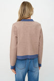 Six Fifty Clothing Fallon Cardigan Style SF1455 in Latte;Contrast Trim Fall Cardigan Sweater; 
