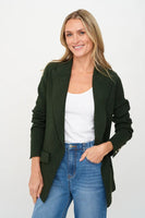 Six Fifty Clothing Hillary Knitted Tailored Blazer Style SF1467 in Olive; 