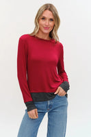 Six Fifty Clothing Izzy Layered Tee style SF1325 in Burgundy; Fall Layered Look Top