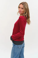 Six Fifty Clothing Izzy Layered Tee style SF1325 in Burgundy; Fall Layered Look Top