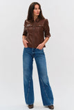 Six Fifty Clothing Jennifer Jacket Style SF3028 in Brown; Faux Leather Half Sleeve Jacket Style Blazer, Spring Half Sleeve Jacket