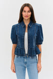 Six Fifty Clothing the Delancey Denim Peplum jacket Style SF2611 in medium Denim Wash; 