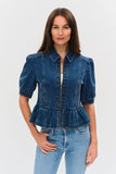 Six Fifty Clothing the Delancey Denim Peplum jacket Style SF2611 in medium Denim Wash;