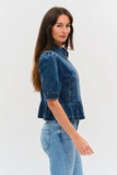 Six Fifty Clothing the Delancey Denim Peplum jacket Style SF2611 in medium Denim Wash; 