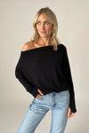 Six Fifty Clothing Anywhere Top Style SF0396 in Black; off the shoulder knit top; Fall one-shoulder Top; 
