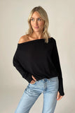 Six Fifty Clothing Anywhere Top Style SF0396 in Black; off the shoulder knit top; Fall one-shoulder Top; 
