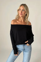 Six Fifty Clothing Anywhere Top Style SF0396 in Black; off the shoulder knit top; Fall one-shoulder Top; 