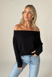 Six Fifty Clothing Anywhere Top Style SF0396 in Black; off the shoulder knit top; Fall one-shoulder Top; 