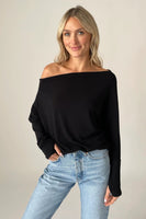 Six Fifty Clothing Anywhere Top Style SF0396 in Black; off the shoulder knit top; Fall one-shoulder Top; 