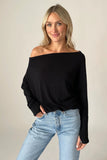 Six Fifty Clothing Anywhere Top Style SF0396 in Black; off the shoulder knit top; Fall one-shoulder Top; 