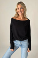 Six Fifty Clothing Anywhere Top Style SF0396 in Black; off the shoulder knit top; Fall one-shoulder Top; 