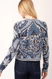 Spartina 449 Clothing Francesca Jacquard Cardigan Japonica Cartouche Blue; Perfect Cardigan to wear with dark wash jeans