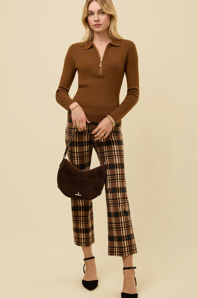 Spartina 449 Clothing Nellie Sweater Polo Toffee; Brown Quarter Zip Polo Style Top