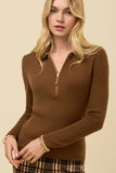 Spartina 449 Clothing Nellie Sweater Polo Toffee; Brown Quarter Zip Polo Style Top