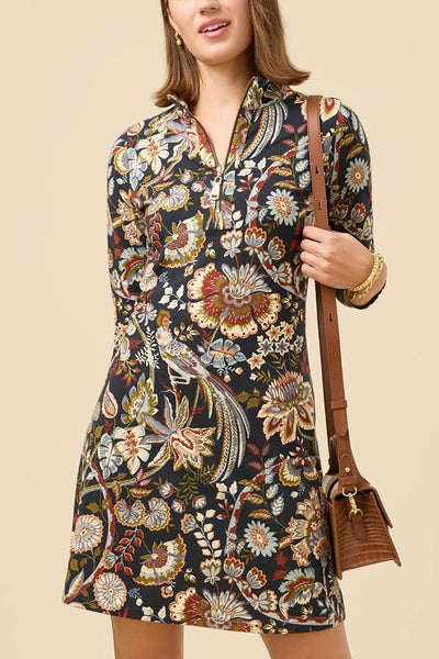 Spartina 449 Clothing Nora Half-Zip Dress w/Vegan Leather in Brown Sugar;Spartina 449 Clothing Nora Half-Zip Dress Guerard Estate Bird; 