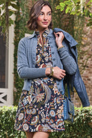 Spartina 449 Clothing Nora Half-Zip Dress w/Vegan Leather in Brown Sugar; Spartina 449 Clothing Nora Half-Zip Dress Guerard Estate Bird; 