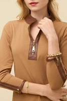 Spartina 449 Clothing Nora Half-Zip Dress w/Vegan Leather in Brown Sugar; 