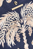 Spartina 449 Fiesta Tote Style B100147618 in Flagler Resort Set Sail. a cotton and jute blend women's tote bag Decorated with embroidered sailboats and palm trees.