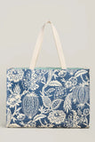 Spartina 449 Market Tote style B10013364 in Flagler Blue. a laminated cotton and linen blend toe bag with durable woven straps.