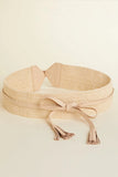 Spartina Clothing Madeline Wrap Belt Style O100016343OS in pale sand; Woven and leather  tie waist one size belt with tassels